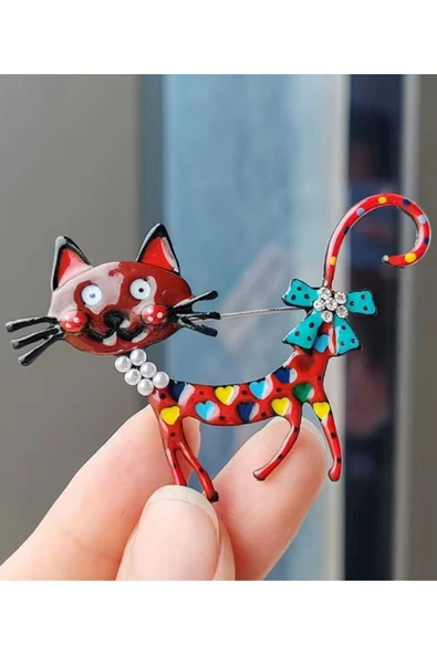 Neşeli Kedi Figürlü Canlı Renkli Broş ürün görseli 1
