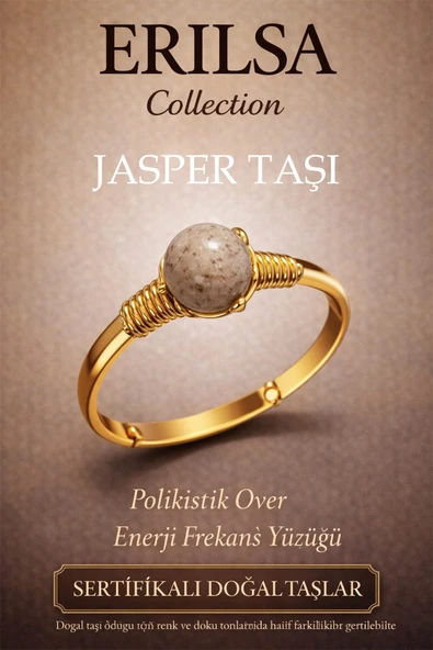 Sertifikalı Polikistik Enerji Yüzüğü – Jasper Taşı Ayarlanabilir Gold İnce Kasa Başak Boğa Burcu ürün görseli 1