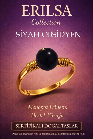 Sertifikalı Menopoz Dönemi Enerji Yüzüğü – Siyah Obsidyen Ayarlanabilir Gold İnce Kasa Başak Oğlak ürün görseli 1