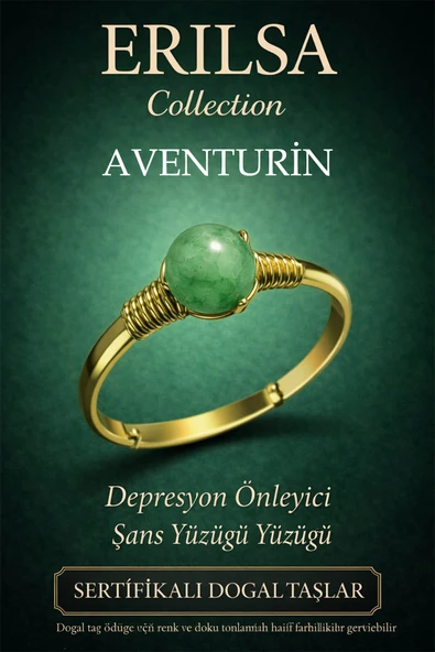 Sertifikalı Depresyon Önleyici Şans Yüzüğü – Aventurin Taşı Ayarlamalı Gold Boğa Terazi Yay Burcu ürün görseli 1