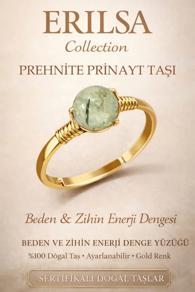 Sertifikalı Beden Zihin Denge Enerji Yüzüğü - Prehnite Prinayt Taşı Ayarlamalı Terazi Balık Burcu ürün görseli 1