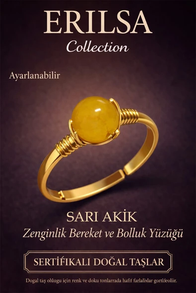 Sertifikalı Zenginlik Bereket Enerji Yüzüğü – Sitrin Taşı Ayarlanabilir Gold İnce Aslan Koç Burcu ürün görseli 1
