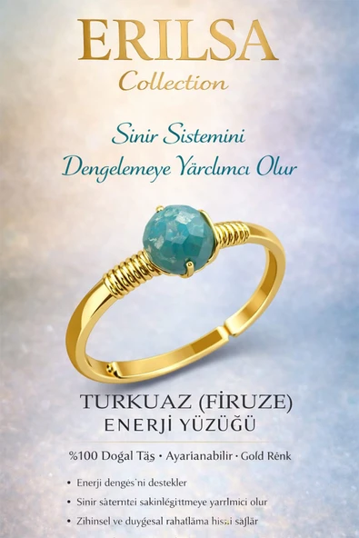 Sertifikalı Sinir Sistemi Denge Yüzüğü – Turkuaz Firuze Ayarlanabilir Gold Terazi Balık Burcu ürün görseli 1