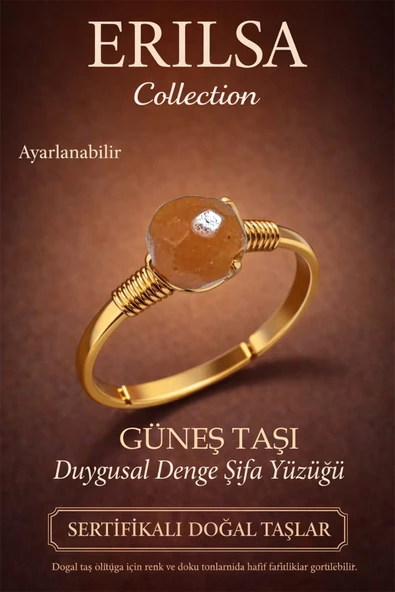 Sertifikalı Duygusal Denge Enerji Yüzüğü – Güneş Taşı Ayarlanabilir Gold İnce Aslan Koç Yay Burcu ürün görseli 1
