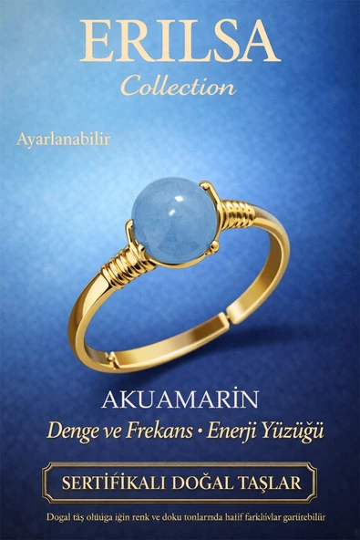 Sertifikalı Denge Frekans Enerji Yüzüğü – Akuamarin Taşı Ayarlamalı Gold Balık Kova İkizler Burcu ürün görseli 1