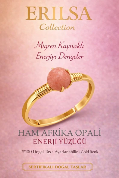 Sertifikalı Migren Enerji Denge Yüzüğü – Ham Afrika Opali Ayarlamalı Gold İnce Kasa Koç Yengeç Balık ürün görseli 1