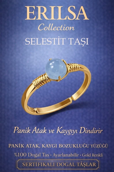 Sertifikalı Panik Atak ve Kaygı Denge Yüzüğü – Selestit Taşı Ayarlanabilir Gold Balık Yengeç Burcu ürün görseli 1