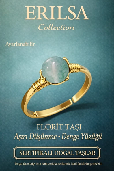 Sertifikalı Aşırı Düşünme Denge Yüzüğü – Florit Taşı Ayarlamalı Gold İnce Kasa İkizler Kova Balık ürün görseli 1
