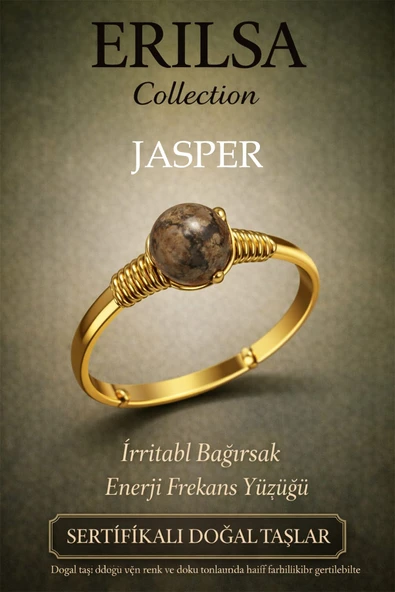 Sertifikalı Sindirim Enerji Yüzüğü – Jasper Taşı Ayarlanabilir Gold İnce Kasa Yengeç Başak Burcu ürün görseli 1