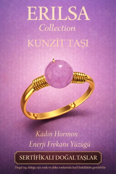Sertifikalı Kadın Enerji Denge Yüzüğü – Kunzit Taşı Ayarlanabilir Gold İnce Kasa Boğa Terazi Burcu ürün görseli 1