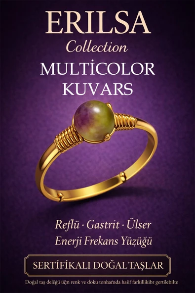 Sertifikalı Enerji Frekans Yüzüğü – Multicolor Kuvars Ayarlamalı Gold İnce Kasa İkizler Başak Balık ürün görseli 1