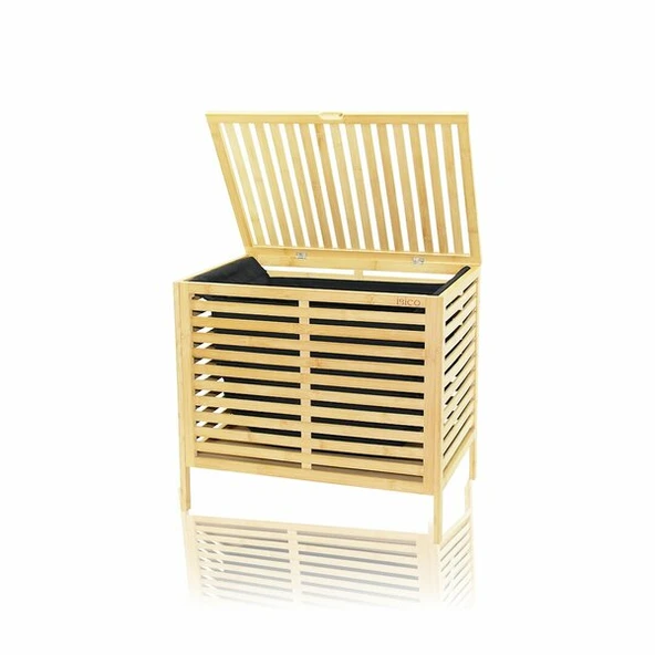 KALIN AHŞAP BAMBU KİRLİ ÇAMAŞIR SEPETİ SİYAH KUMAŞ ÇANTALI SEPET=50X38X55CM (5250) ürün görseli 1