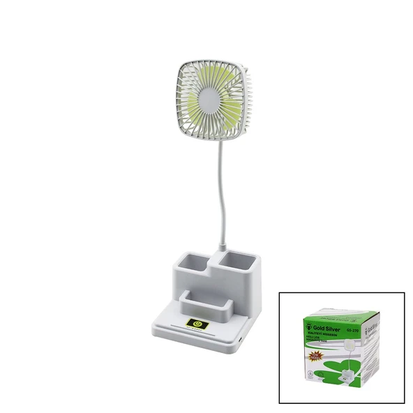 KALEMLİKLİ MASAÜSTÜ VANTİLATÖR USB ŞARJLI FAN:8.9CM- AKROBAT AYAK=23CM+KALEMLİK:36.5CM TELEFONLUK GS-270 (5250) ürün görseli 1