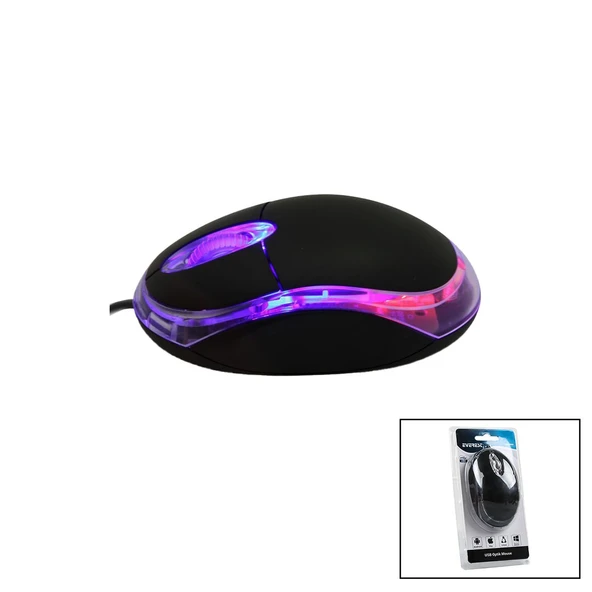 EVEREST KM-6809  KABLOLU USB - IŞIKLI  SİYAH OPTİK MOUSE  1200 DPI   VAKUMLU AMBALAJ  110CM KABLO (5250) ürün görseli 1