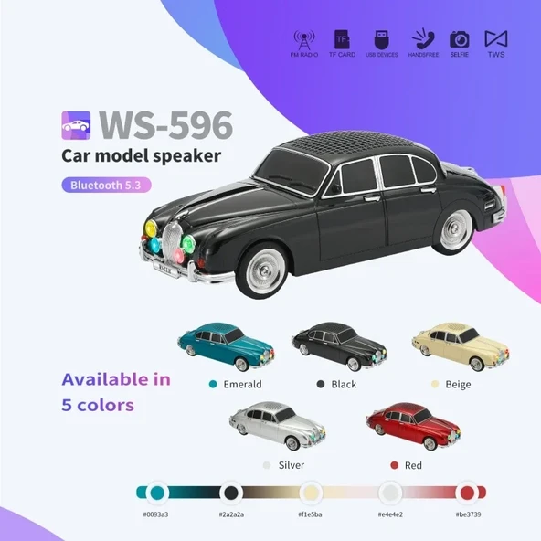 WS-596 Araba Görünümlü Kablosuz Bluetooth Hoparlör Siyah (5250) ürün görseli 1