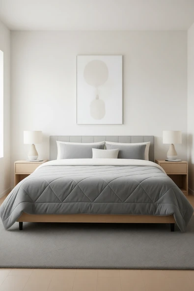 Wellsoft Çift Kişilik Yorgan 195×215 cm – Yumuşak, Nefes Alabilir, Gri ürün görseli 1