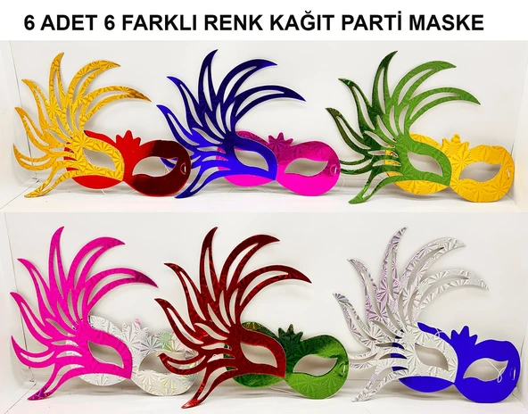Rengarenk Kağıt Parti Balo Maskesi 6 Adet ürün görseli 1