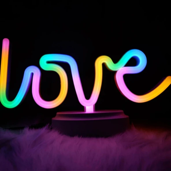 Neon Işıklı Love Yazılı Masa Gece Lambası ürün görseli 1