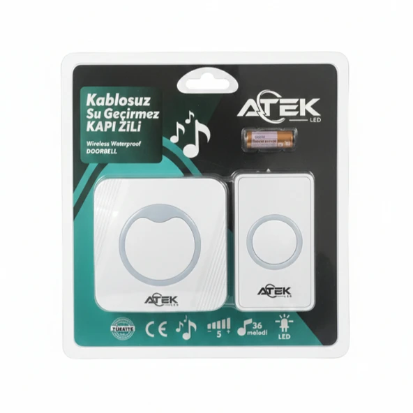 Beyaz Kablosuz Su Geçirmez Kapı Zili - Resim 3