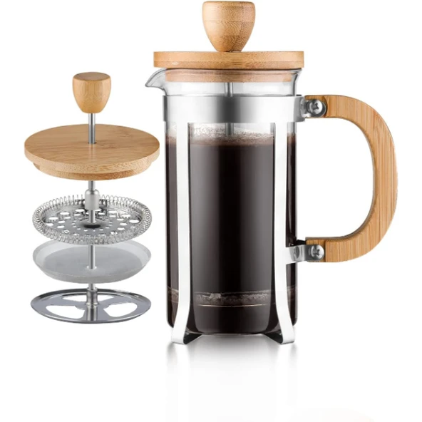 Ahşap Detaylı 600 ml Cam French Press ürün görseli 1