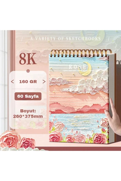8K 160 Gr Kağıt Aydan Çiçek Temalı Spiral 60 Sayfa Profesyonel Çizim Defteri ürün görseli 1