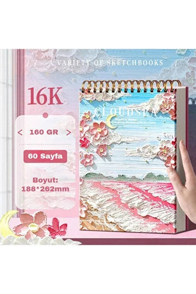 16k 160 gr Kalın Kağıt Daisy Temalı Spiral Sketchboo 60 Shf ürün görseli 1