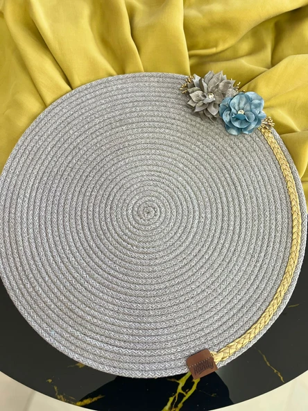 DecoHandy 39cm Çiçekli Jüt Örme Supla Amerikan Servis - Resim 3