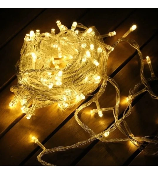 Yılbaşı Aydınlatması 100 Led Perde Hortum Sıcak Beyaz Işık - 10 Metre Dekoratif Şeffaf Kablolu Süs mirRT005K-408 ürün görseli 1