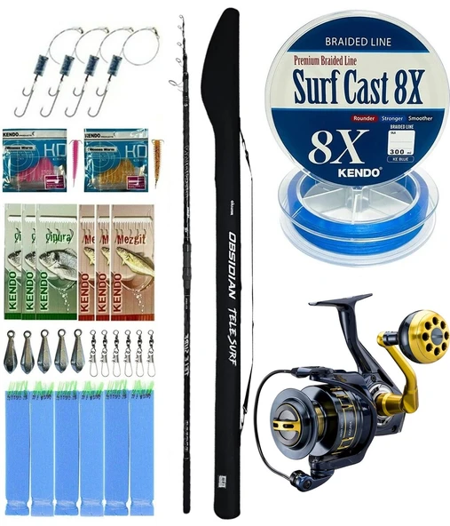 YekOutdoor Surf Olta Seti Okuma Obsidian Super Light Tele Surf 420cm 100-220gr 5 Parça Olta Kamışı&Okuma Salina SA-8000A Olta Makinesi ürün görseli 1