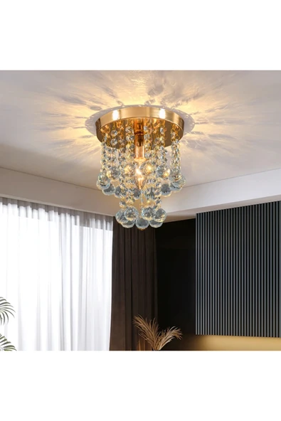 LİVORA LIGHTING Akasya Gold Renk Kristal Taşlı Hol ve Salon Avizesi ürün görseli 1