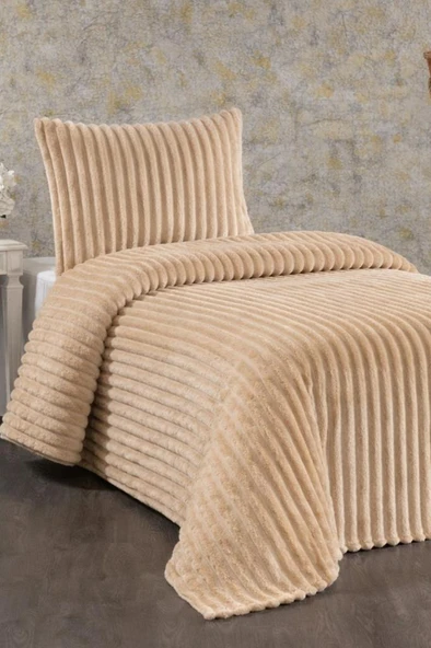 Granada Peluş Tek Kişilik Yatak Örtüsü Cappucino ürün görseli 1