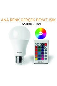 LEDOLET UZAKTAN KUMANDALI 6500K+RGB 9 WATT BEYAZ İŞİK ürün görseli 1