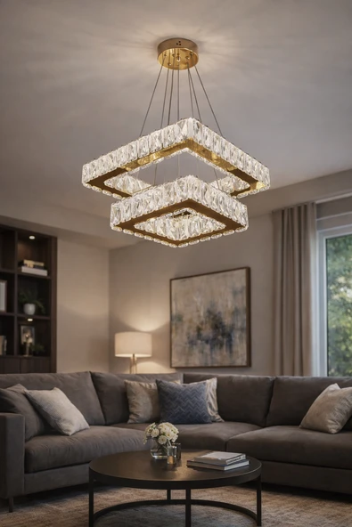 2 Li Modern Kare Taşlı Sarkıt Led Avize ürün görseli 1