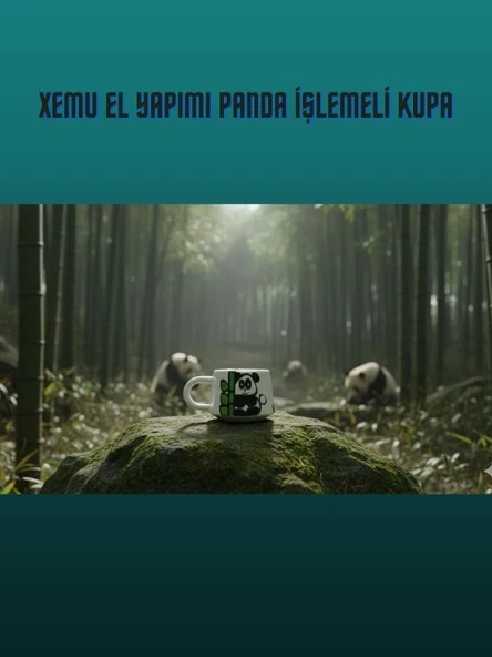 El Yapımı Panda İşlemeli Kupa - Resim 2
