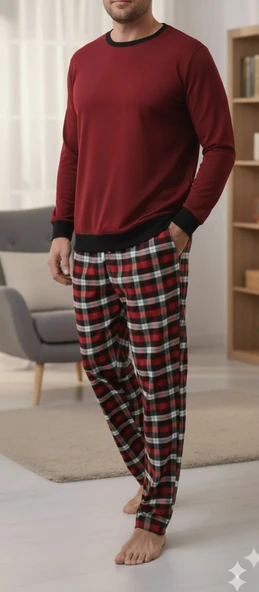 Pijalüx Tek Alt Cepli Ekose Pijama ürün görseli 1