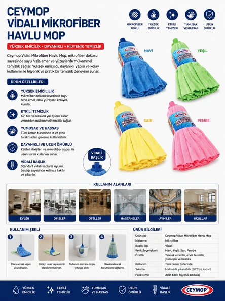 Ceymop Vidalı Mikrofiber Havlu Mop ürün görseli 1