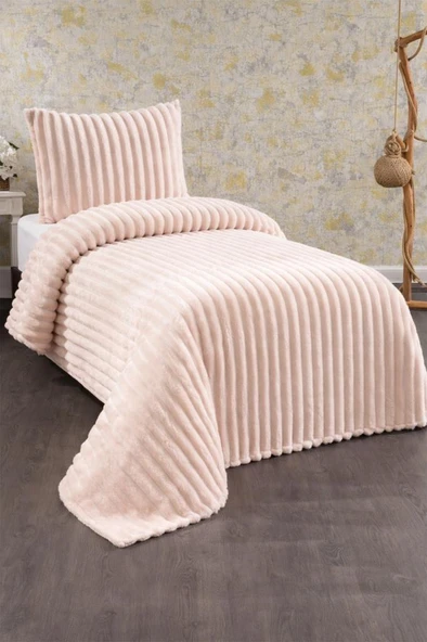 Granada Peluş Tek Kişilik Yatak Örtüsü Krem ürün görseli 1
