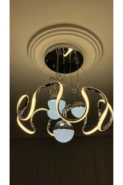 Retro MODERN LED AVİZE 4 TOPLU KROM KAPLAMALI ürün görseli 1