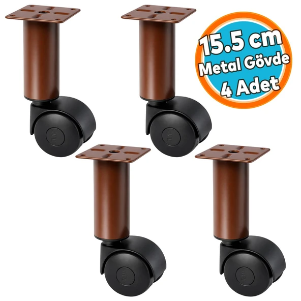 Kahverengi Metal Gövdeli Plastik Tekerlekli Mobilya Baza Sehpa Ayağı 15.5 cm (4 Adet) ürün görseli 1