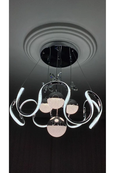Retro MODERN LED AVİZE 4 TOPLU KROM KAPLAMALI - Resim 4