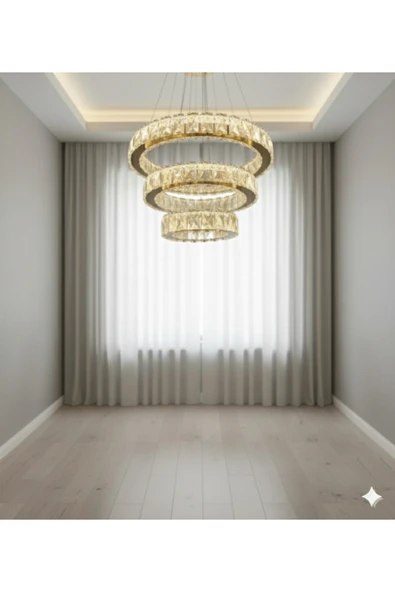LİVORA LIGHTING Alfa Kristal Taşlı 3 Kademeli Modern Ledli Salon Avize ürün görseli 1