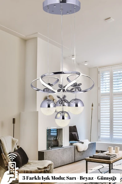 LİVORA LIGHTING Alice Modern Krom 4 Toplu Kelebek Taşlı Kumandalı Led Avize ürün görseli 1