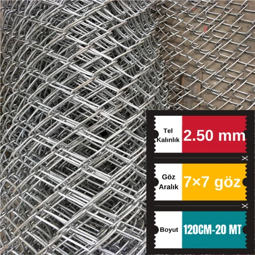 2.50mm Kalınlık 7x7 Göz (120cm -20mt ) Galvanizli Helezon Bahçe Çit Tel Örgü ürün görseli 1