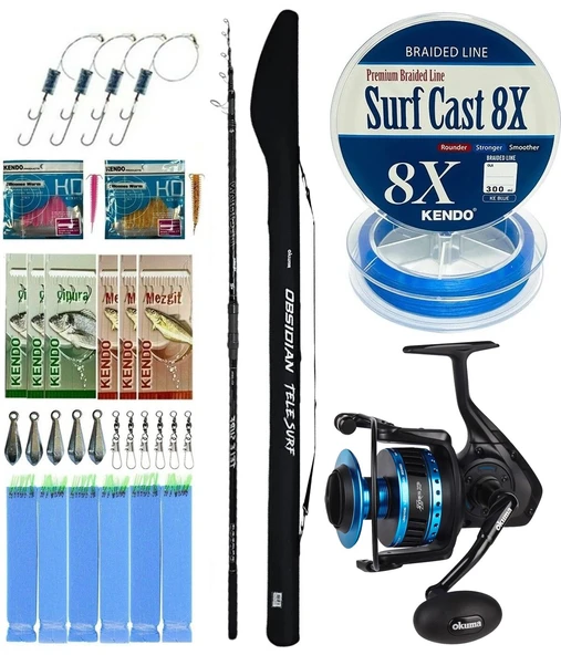 YekOutdoor Surf Olta Seti Okuma Obsidian Super Light Tele Surf 420cm 100-220gr 5 Parça Olta Kamışı&Okuma Azores ZXP-8000 Olta Makinesi ürün görseli 1