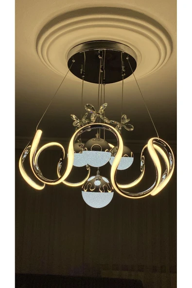 Retro MODERN LED AVİZE 4 TOPLU KROM KAPLAMALI - Resim 2