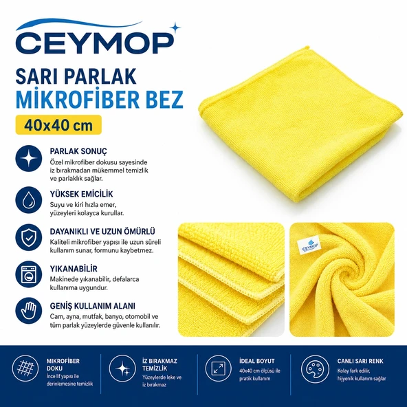 Ceymop Sarı Parlak Mikrofiber Bez 40x40 cm ürün görseli 1