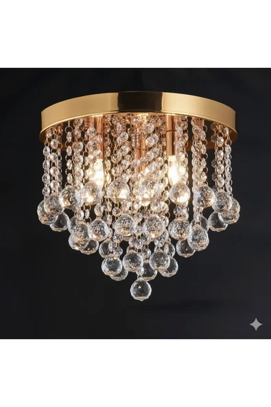 LİVORA LIGHTING Akasya Büyük Gold Kristal Taşlı Salon Avizesi ürün görseli 1