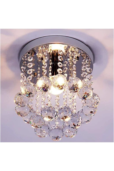 LİVORA LIGHTING Akasya Krom Renk Kristal Taşlı Hol ve Salon Avizesi ürün görseli 1