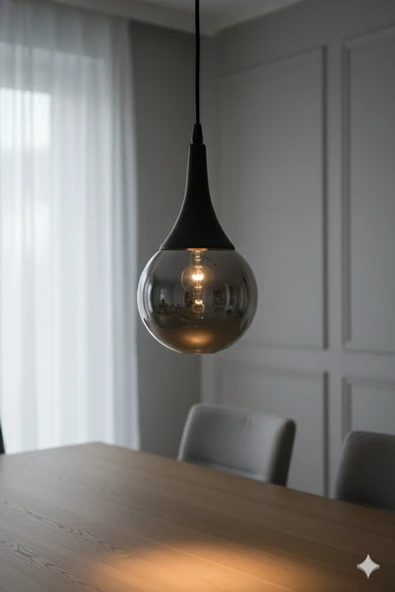 LİVORA LIGHTING Lina Modern Füme Glop Camlı Tekli Sarkıt ürün görseli 1