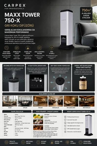 Carpex Maxx Gri Koku Difüzörü Tower 750-X ürün görseli 1